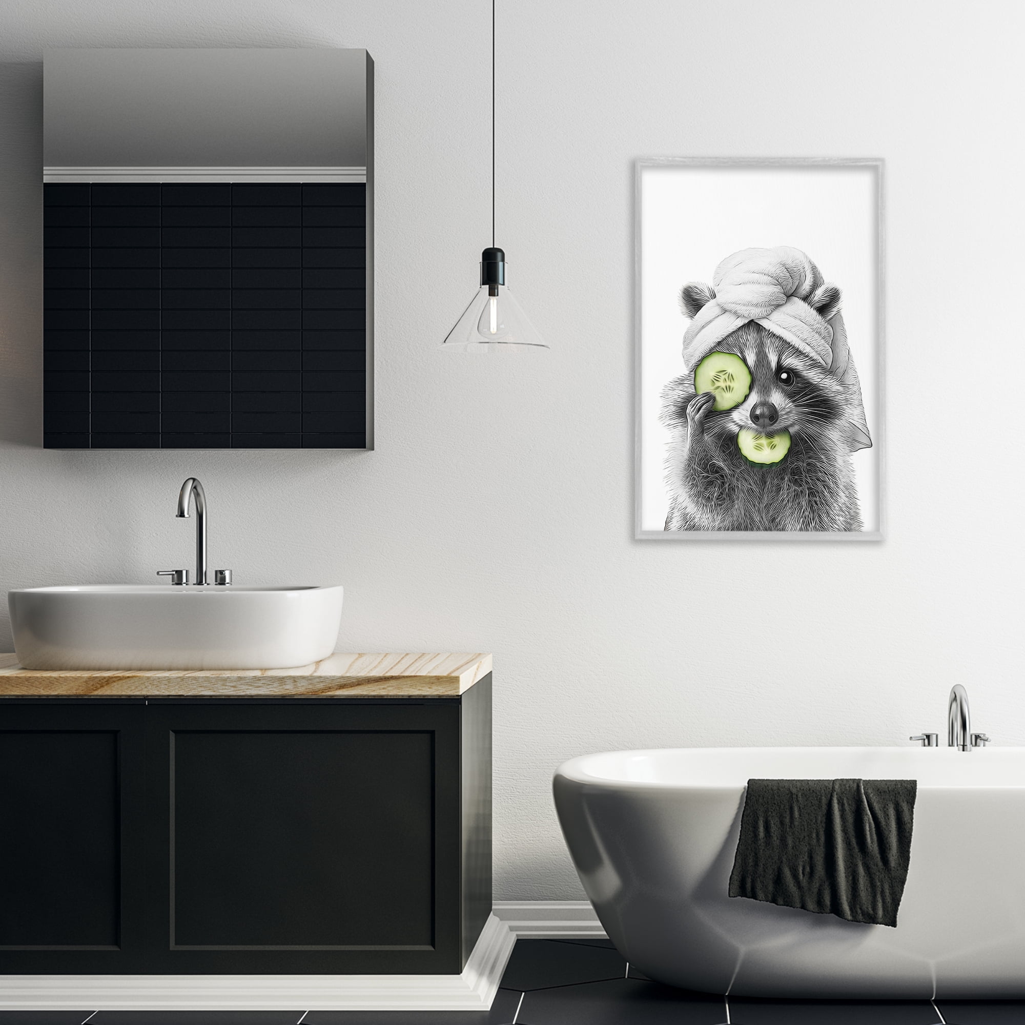 Stupell Industries Raccoon Spa Day Typography Painting Gray Framed Art Print Wall Art, 20 x 30
