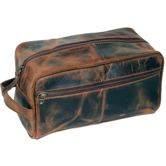 Jaald Leather Toiletry Bag Dopp Kit for Men & Women Travel Groomsmen Gift Makeup Organizer Zippered Cosmetic Pouch Toiletries Storage Case
