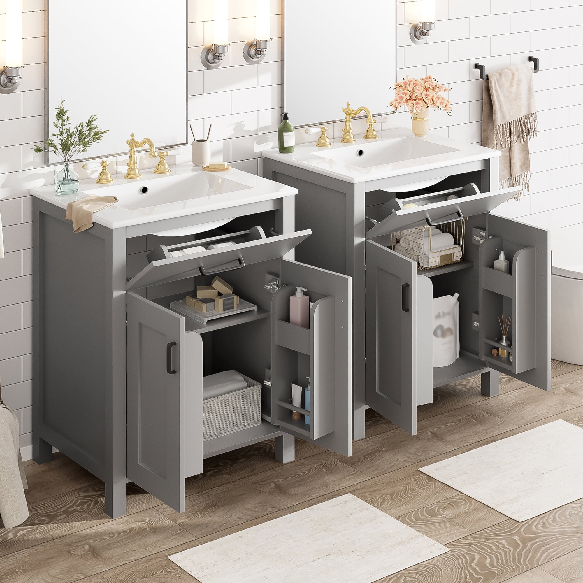 Euroco Modern 48-Inch Bathroom Vanity with Ceramic Sink, Soft-Close Doors, Flip Drawer, Double-Layer Door Shelves, Elegant Storage Solution