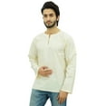 thumbnail image 3 of Atasi Men's Off White Short Kurta Round Keyhole Neck Cotton Shirt-Small, 3 of 7