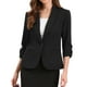 thumbnail image 1 of Blazer de solapa inspirador para mujeres, mangas 3/4, con bolsillo, de un solo botón, traje de trabajo, color negro, 1 of 6