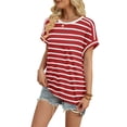 thumbnail image 4 of Ronuti Womens T-shirts Short Sleeve Fashion Shirts Summer Tops Fashion Womens Clothes Womens Striped T-shirt, 4 of 8