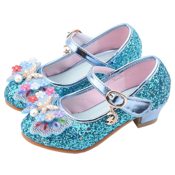 Avrntaa Girls Dress Shoes - Toddler Princess Shoes Glitter Flower Girl Flats Mary Jane Low Heels for Party Wedding Blue Shoes Size 11.5LittlerKid