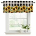 thumbnail image 2 of 2 Panels Sunflower Checkered Valance for Windows, Black Buffalo Plaid Pastoral Flowers Light Filtering Kitchen Curtains, Rod Pocket Window Treatment Curtain Valances for Living Room Bedroom, 54"x18", 2 of 9