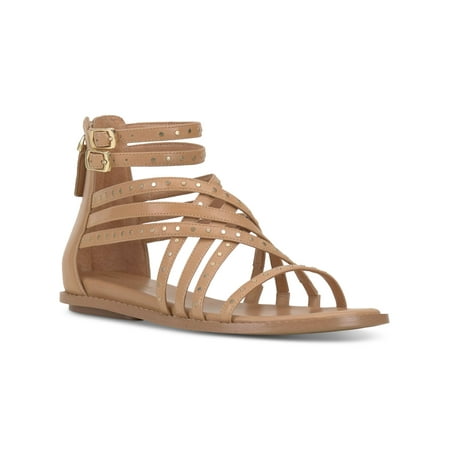 

VINCE CAMUTO Womens Beige Buckled Ankle Straps Padded Studded Goring Dirrazo Round Toe Zip-Up Leather Gladiator Sandals Shoes 10 M