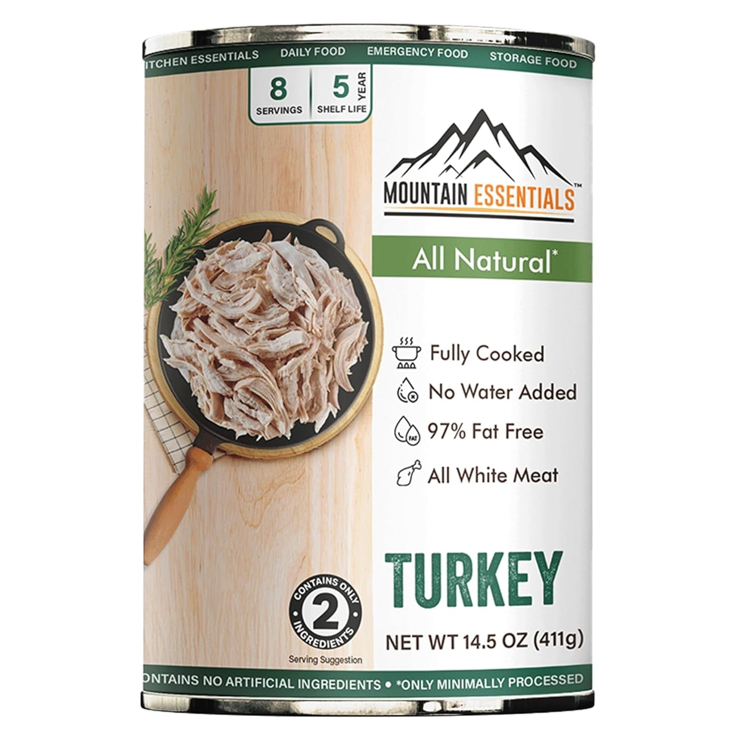 Mountain Essentials All Natural Canned Turkey, 14.5 oz – Fully Cooked White Meat, Ready to Eat, No Carbs, Gluten Free, 5-Year Shelf Life, Made in USA