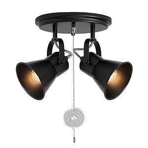 KEESFU 2 Light Rustic wall lamp with Pull Chain, Gold Kitchen Track Lighting Fixtures Ceiling with Flexibly Rotatable Light Heads, Pull Chain Light for Kitchen