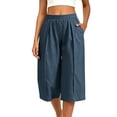 thumbnail image 2 of VBVC Women's Cotton Linen Pleated Wide Leg Capri Pants , Casual Summer Loose Crop Trousers For Women , Ladies' Flowy Lounge Pants with Pockets, Navy , S-2XL, 2 of 8