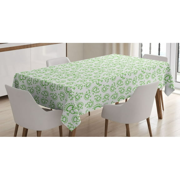 Alien Tablecloth, Abstract Doodle of Otherworldly Beings Floating in the Void Hand Drawn, Rectangle Satin Table Cover Accent for Dining Room and Kitchen, 52" X 70", Lime Green, by Ambesonne