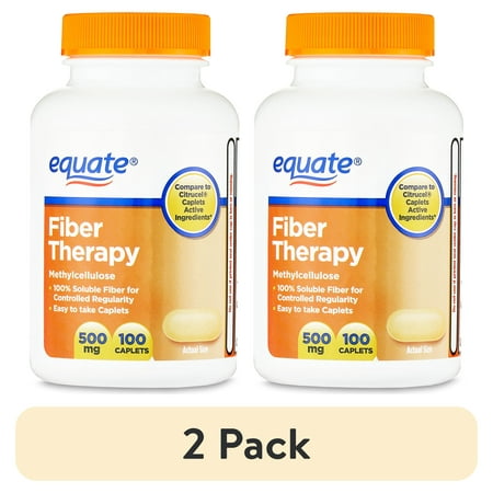 (2 pack) Equate Fiber Therapy Methylcellulose Caplets, 500 mg 100 Count, Compare to Citrucel® Caplets Active Ingredients