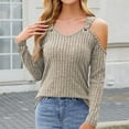 thumbnail image 2 of AherBiu Cold Shoulder Tops for Women Long Sleeve Ribble Knitted V Neck Tunic Sweater Tops Pullover Winter Clothes, 2 of 8