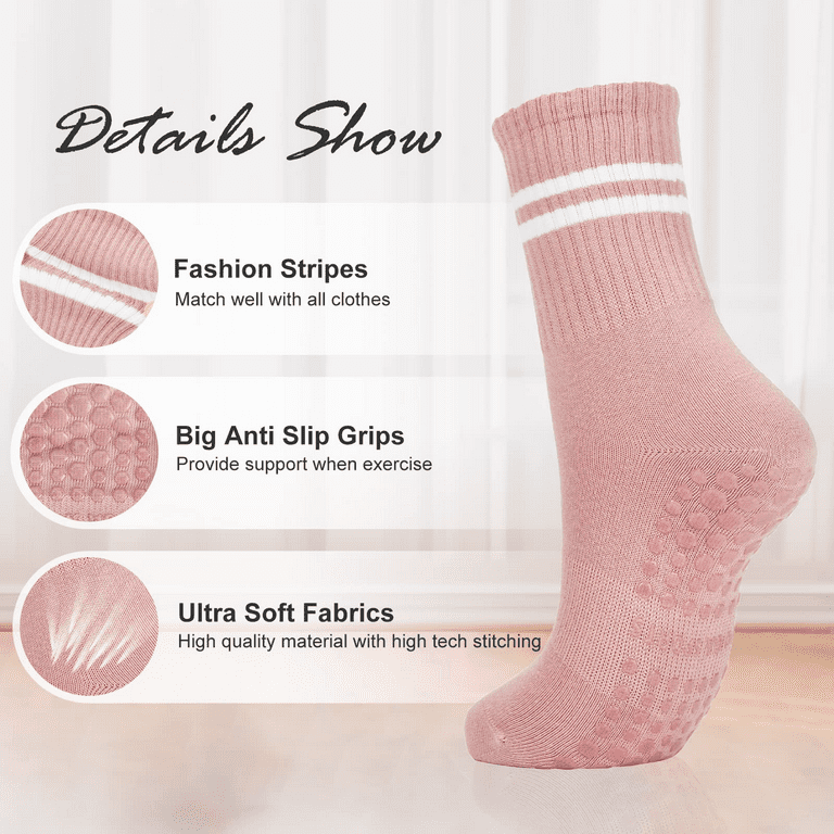 Zando 3 Pairs Long Pilates Grip Socks for Women Yoga Socks with Grips  Hospital Socks Grippy Socks Dance Socks 