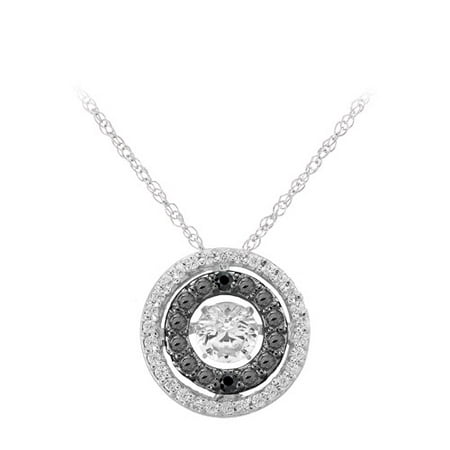 Black Diamond Halo with Dancing Created White Sapphire Sterling Silver Pendant, 18 Box Chain