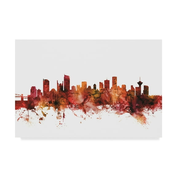 Trademark Fine Art 'Vancouver Canada Skyline Red' Canvas Art by Michael Tompsett