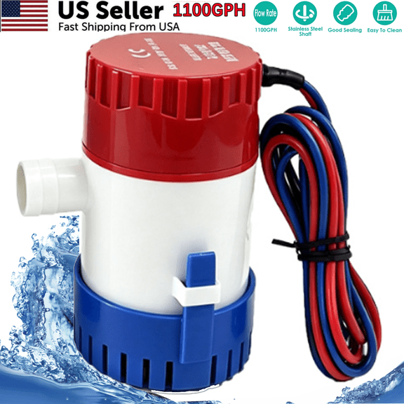 1100GPH 12V Electric Bilge Pump Marine for a Variety of Boat Type Water Equipment,3x4.3x2.4in