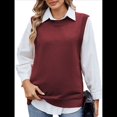 thumbnail image 3 of Suéteres de Punto para Mujer, Cuello Redondo, Lazo, Color Liso, Botones y Abertura Lateral, 2025 Vino Tinto L, 3 of 9