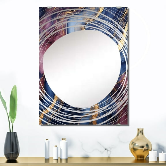 Designart "Essence of Blue and Gold Abstract Marble II" Abstract Marble Oversized Wall Mirror - Modern Abstract Living Room Wall Mirror - Multiple Color Options