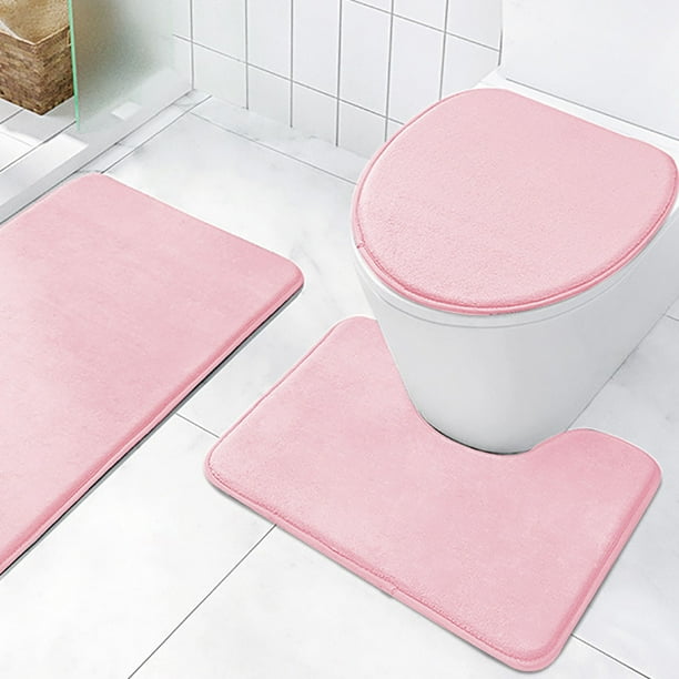 Juego de 3 alfombrillas de baño absorbentes y antideslizantes de poliéster para mayor seguridad y comodidad en la ducha (rosa).