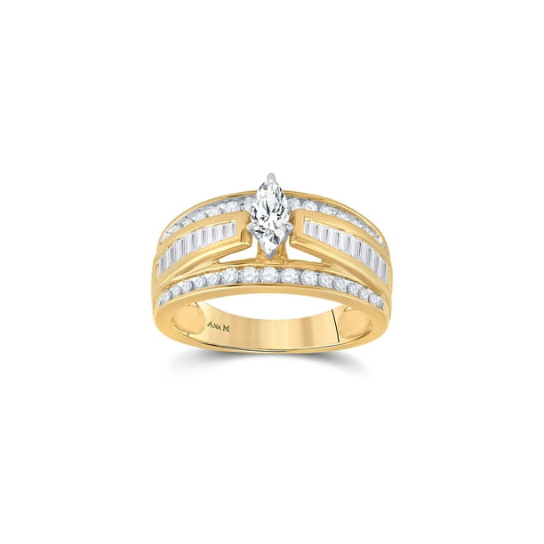 Solid 14k Yellow Gold Marquise Diamond Solitaire Bridal Wedding