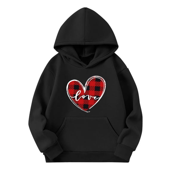 Girls Hooded Sweatshirts Trendy Heart and Letter Print Long Sleeve Hoodies Teen Fall Preppy Pullover Tops with Pocket 3-14Years