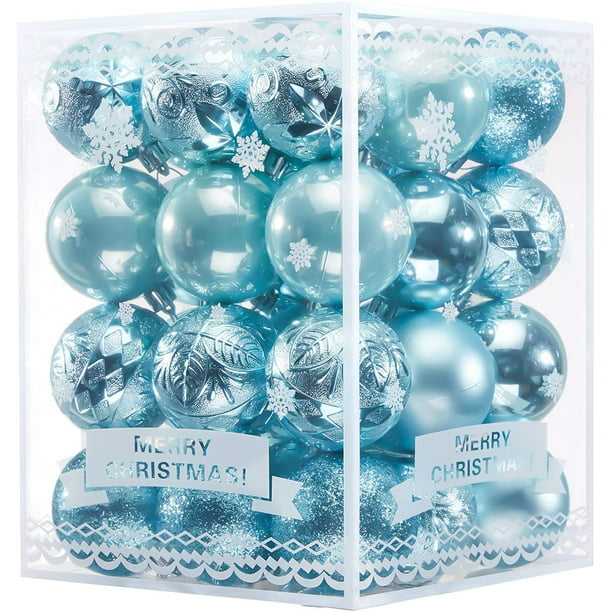 36ct Christmas Ball Ornaments Set 2.36 inches / 60mm - Baby Blue