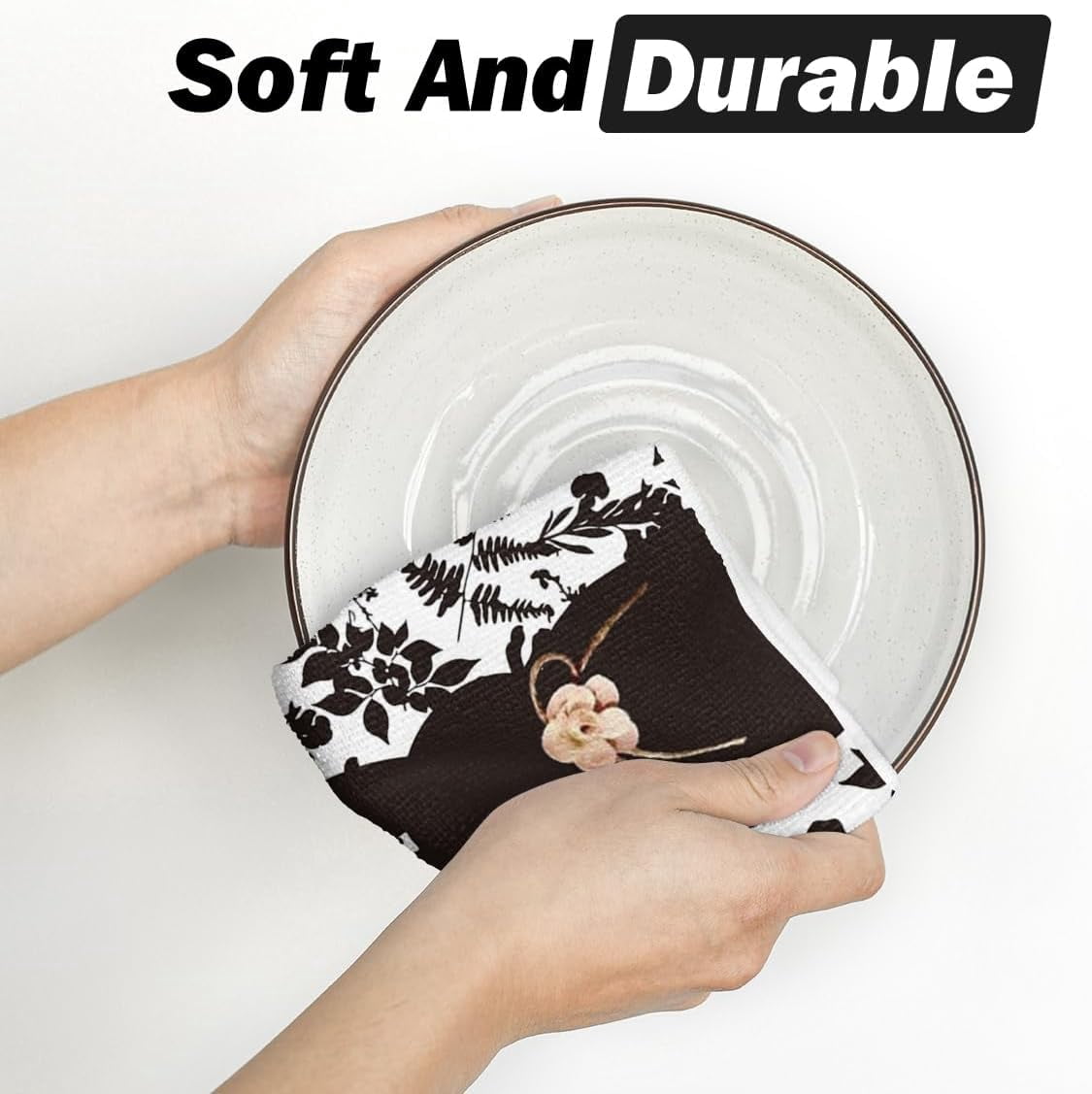 2 Piece 18x26 Inch Black Bunny Egg Kitchen Dish Towel Super Absorbent