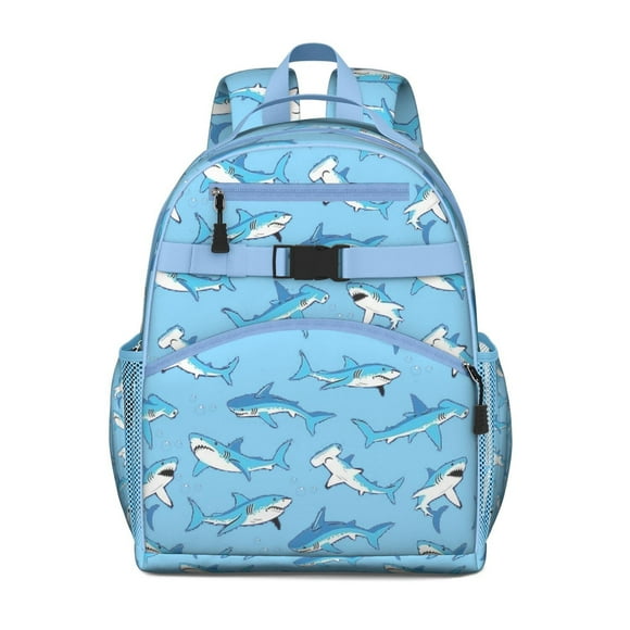 Sac à Dos Étudiant Nautique Requin Dessin Animé Drôle, Vie Marine sous-Marine Océan Mer Tropicale Motif Coloré Abstrait