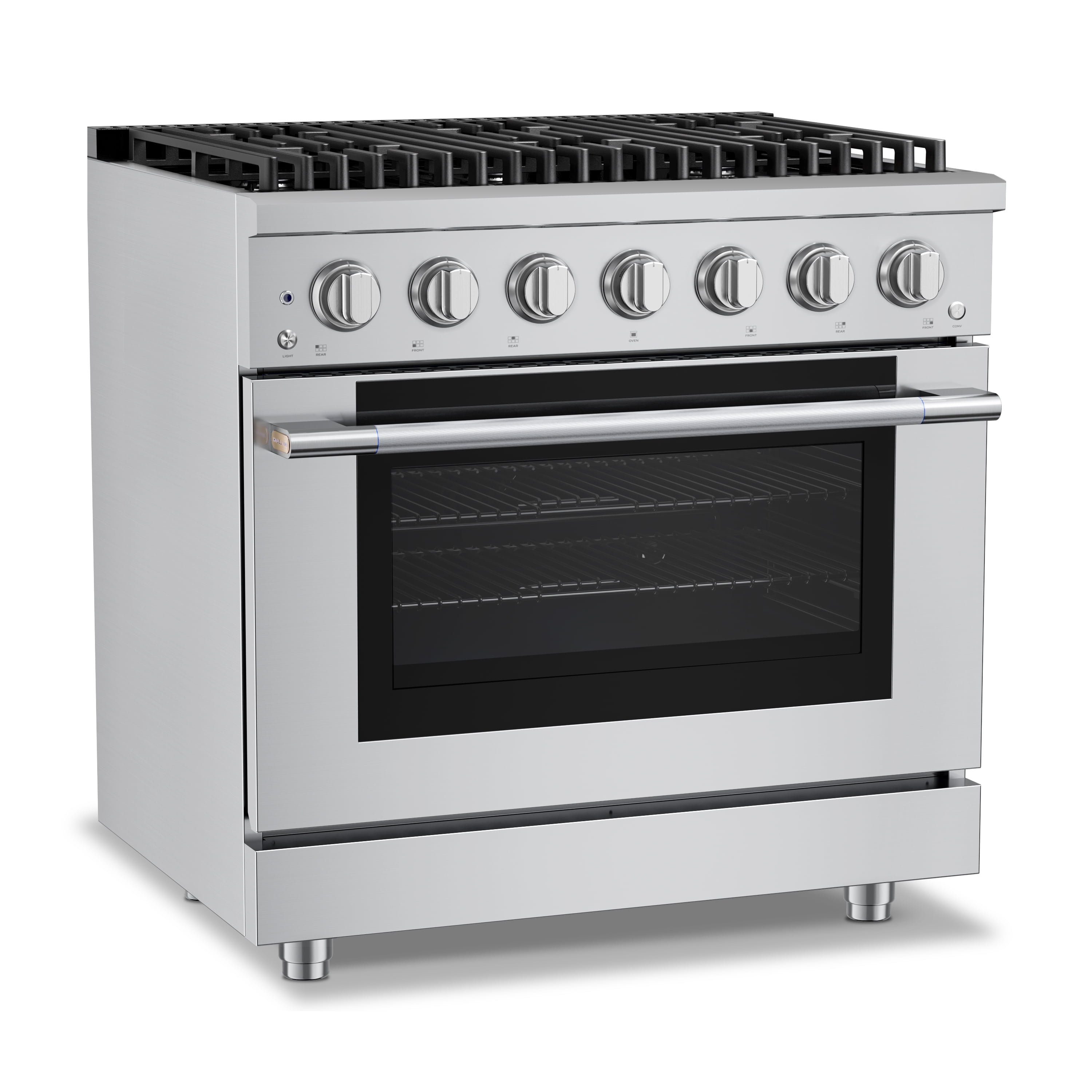 HausPro 36 in. 6 Burners Gas Range in Stainless Steel with 20,000 BTU and Convection Oven with 5 Rack Positions