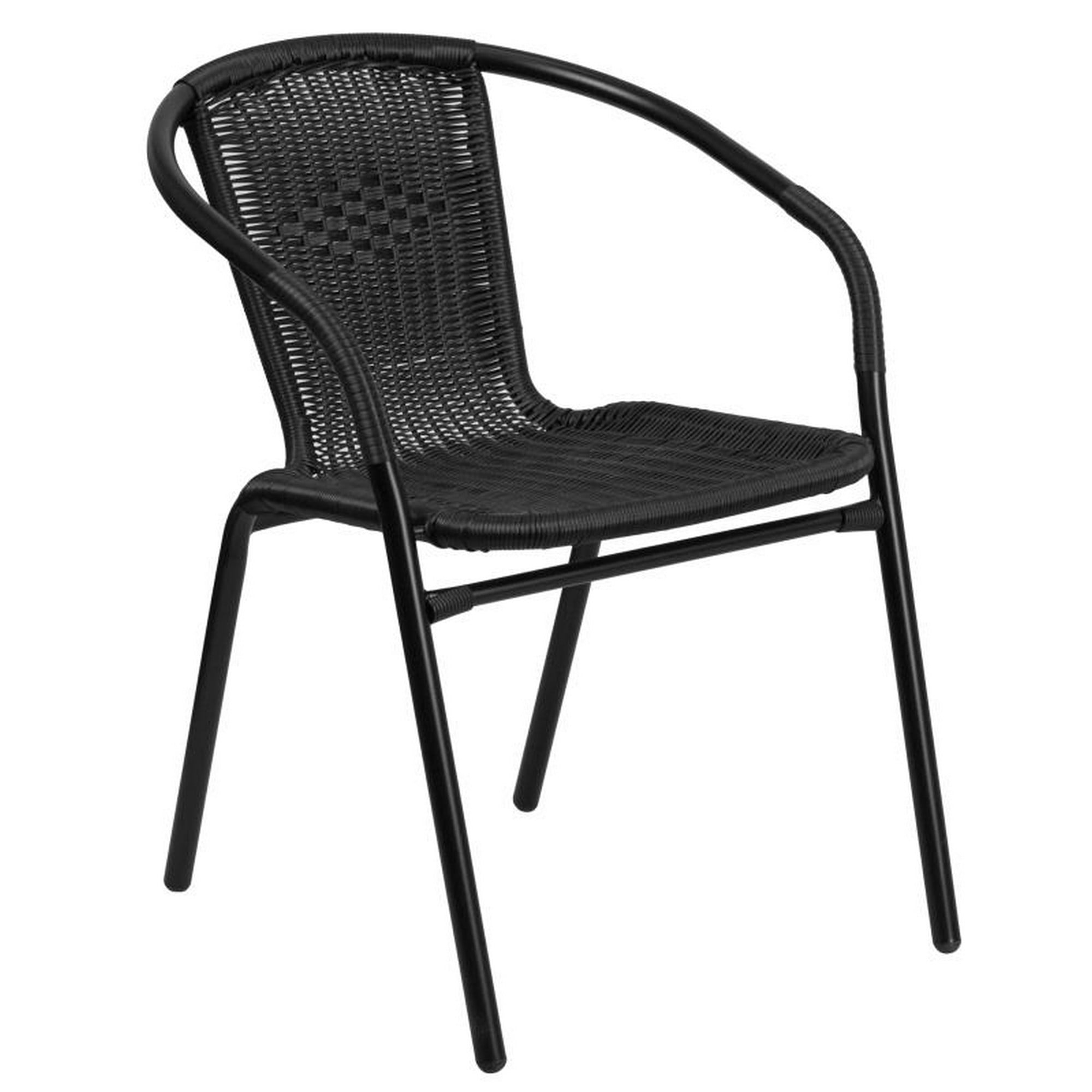 Flash Furniture Lila 2 Pack Black Rattan Indoor-Outdoor Restaurant Stack Chair