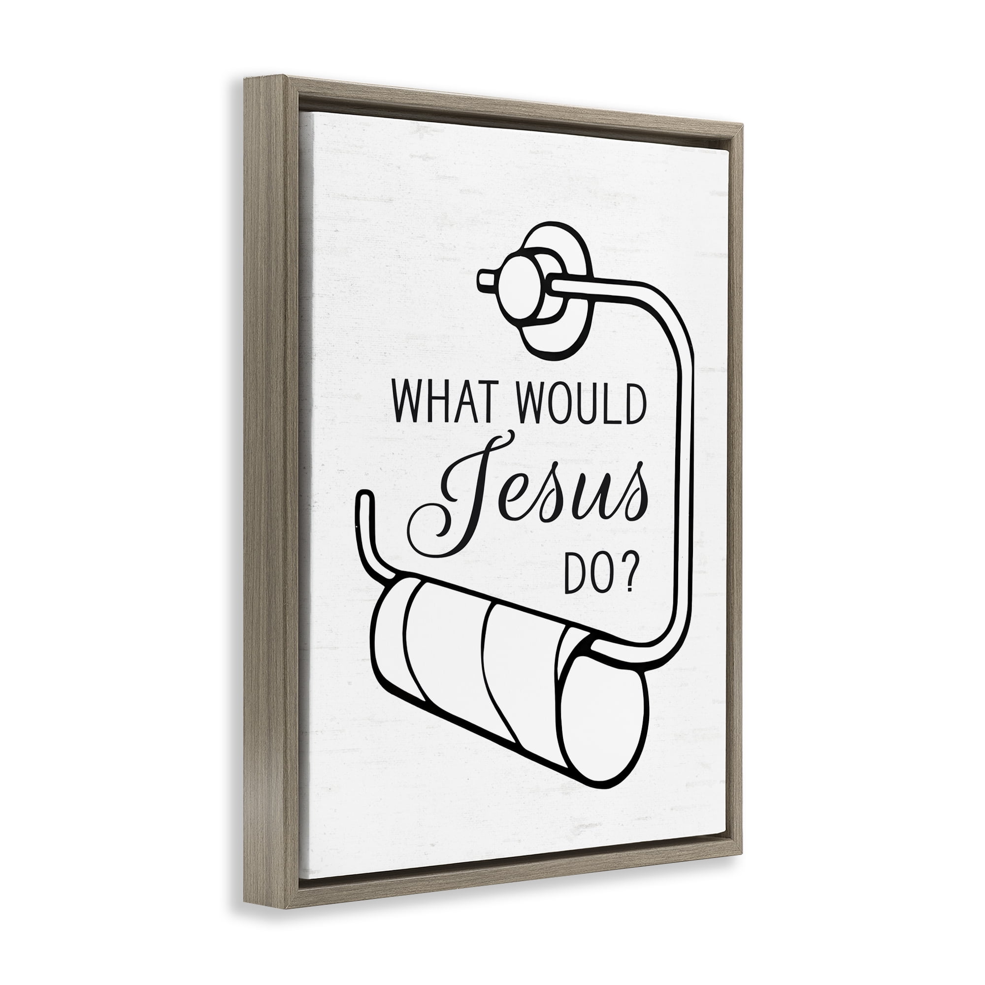 What Would Jesus Do Toilet Paper Brown Framed Floater Canvas Wall Art, design by Lettered and Lined