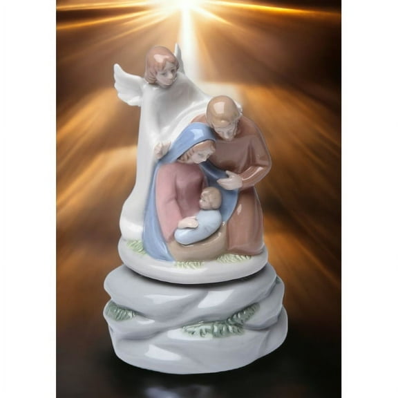 Ceramic Holy Family Nativity Musical Box 6.3x5.9 Religious Gift