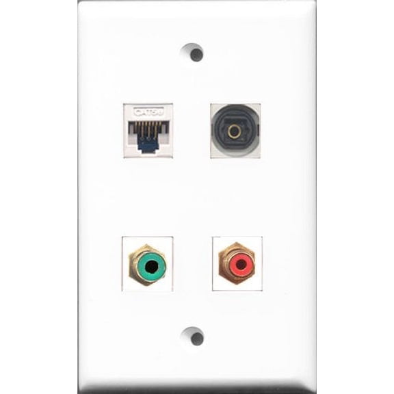 RiteAV 1 Port RCA Red and 1 Port RCA Green and 1 Port Toslink and 1 Port Cat5e Ethernet White Wall Plate