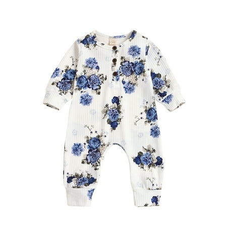 

Infant Baby Girls Spring and Autumn Long Sleeve One-piece Suit Round Neck Small Floral Print Creeper One-piece Jumpsuit
