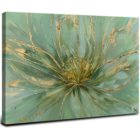 ARISTURING Abstract Wall Art Green and Gold Painted Painting Blossom Botanical Large Picture for Living Room Bedroom Kitchen Office 20x16inch