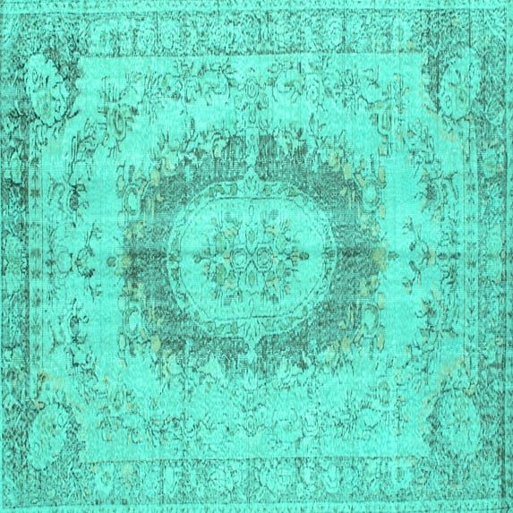 Ahgly Company Machine Washable Indoor Square Persian Turquoise Blue Traditional Area Rugs, 7' Square