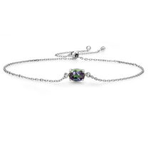 Gem Stone King 925 Sterling Silver Green Mystic Topaz Solitaire Bracelet for Women (1.00 Cttw, Oval Cut 7x5mm)