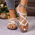 thumbnail image 5 of Viluyesy Flat Sandals for Womens, Clip Toe Weave Strappy Casual Comfort Summer Vacation Shoes White US5.5, 5 of 9