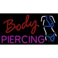 thumbnail image 1 of Body Piercing Logo LED Neon Sign 20" Tall x 37" Wide - inches Black Square Cut Acrylic Backing, with Dimmer - Premium built indoor Sign for Storefront, Store interior, Studio., 1 of 7