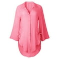 thumbnail image 5 of Women's Beach Shirts Long Sleeve Side Tie Curve Hem Tunic Tops Casual Loose Turndown Blouse Hawaiian Swimwear Cover Ups, 5 of 5