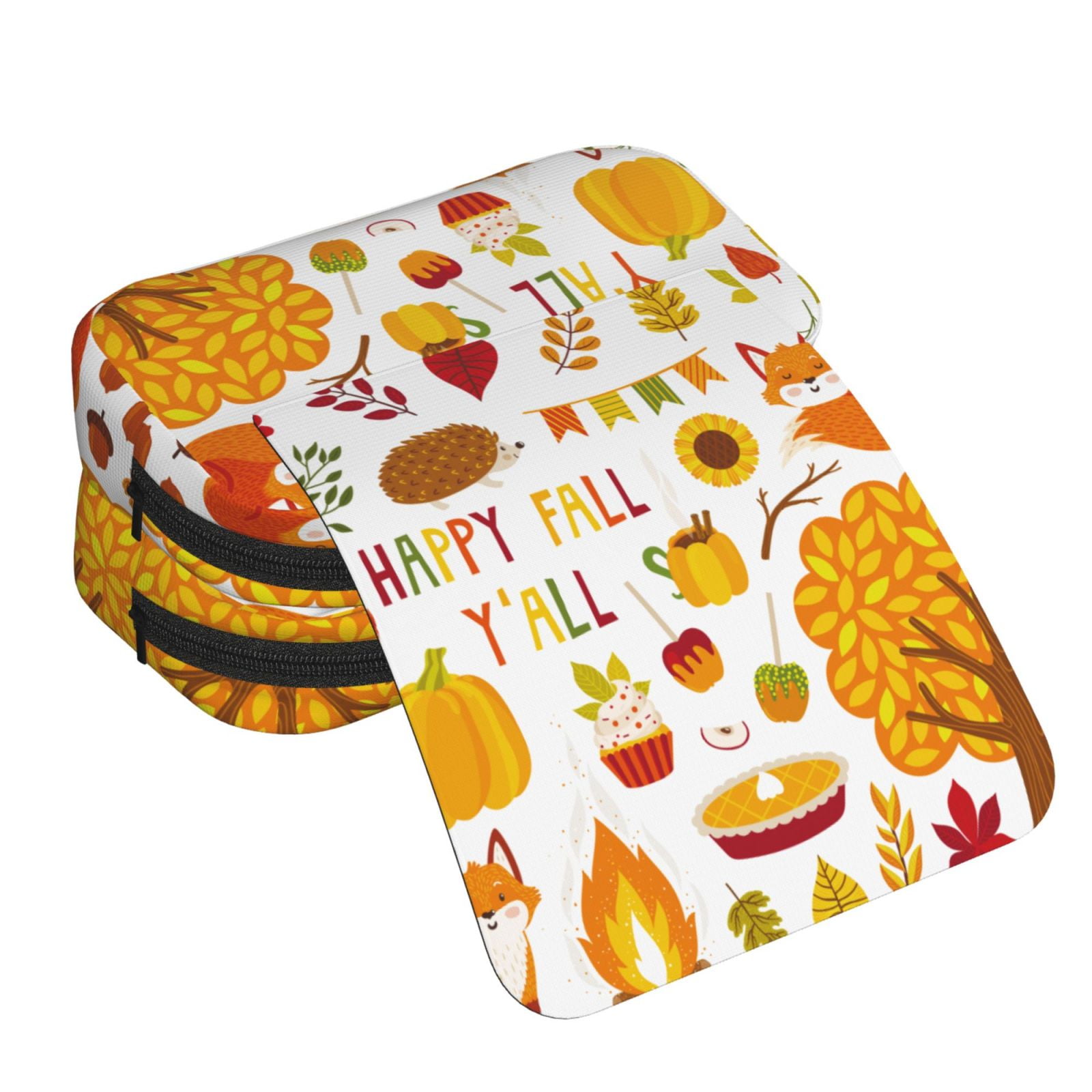Rateoe HAPPY FALL Y'ALL Pattern Double Clamshell Pen Case, Storage Organizer with Two Zipper Compartments– Holds Up to 50 Pencils & Pens