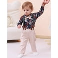 thumbnail image 6 of CARETOO Newborn Baby Boy Clothes Formal Long Sleeve Floral Dress Shirt Suspender Pants Tie Outfit, 6 of 15