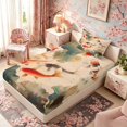 thumbnail image 5 of Manfei Ink Koi Fish Twin Sheet Sets, Lotus Leaf Pond Bedding Home Decor, Beige Green Orange 3pcs, 1 Flat Sheet, 1 Fitted Sheet and 1 Pillowcase, 5 of 6