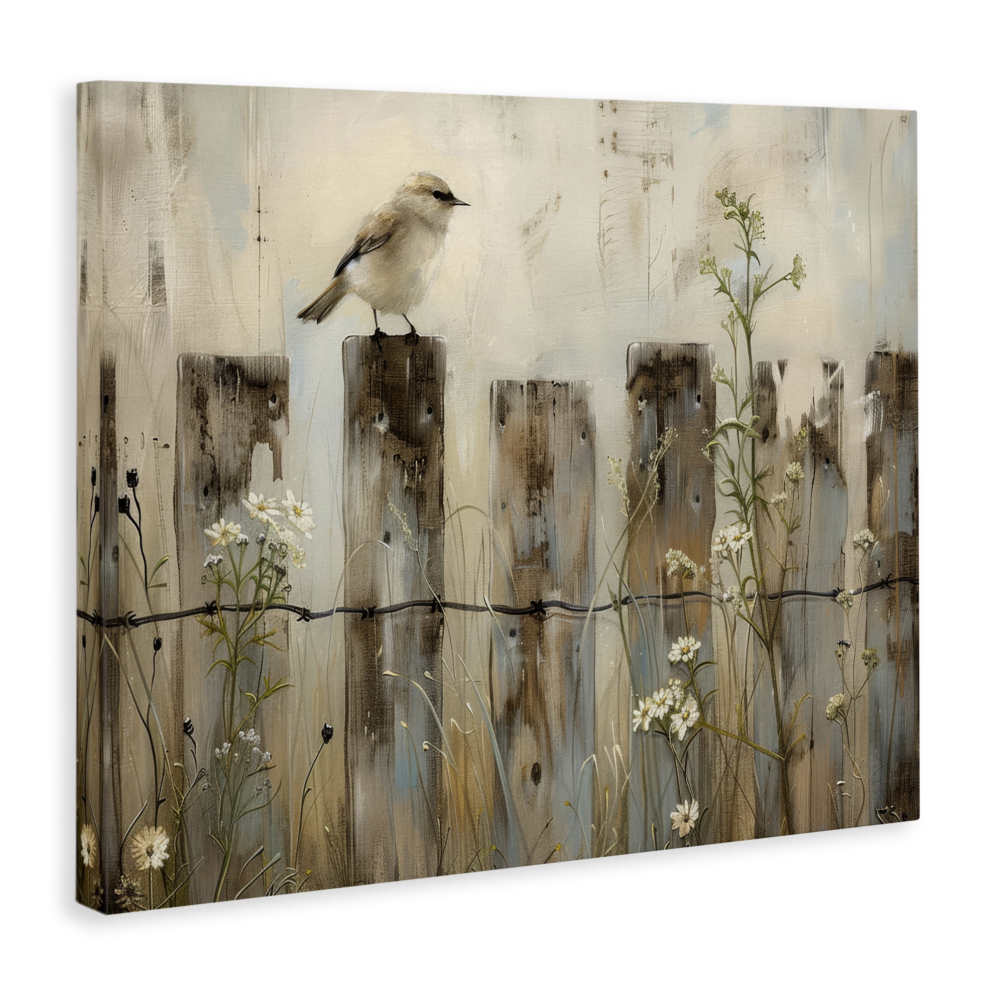 Fence Perched Country Bird Canvas Art, 48 x 36, Design By Artist Arlington Prints