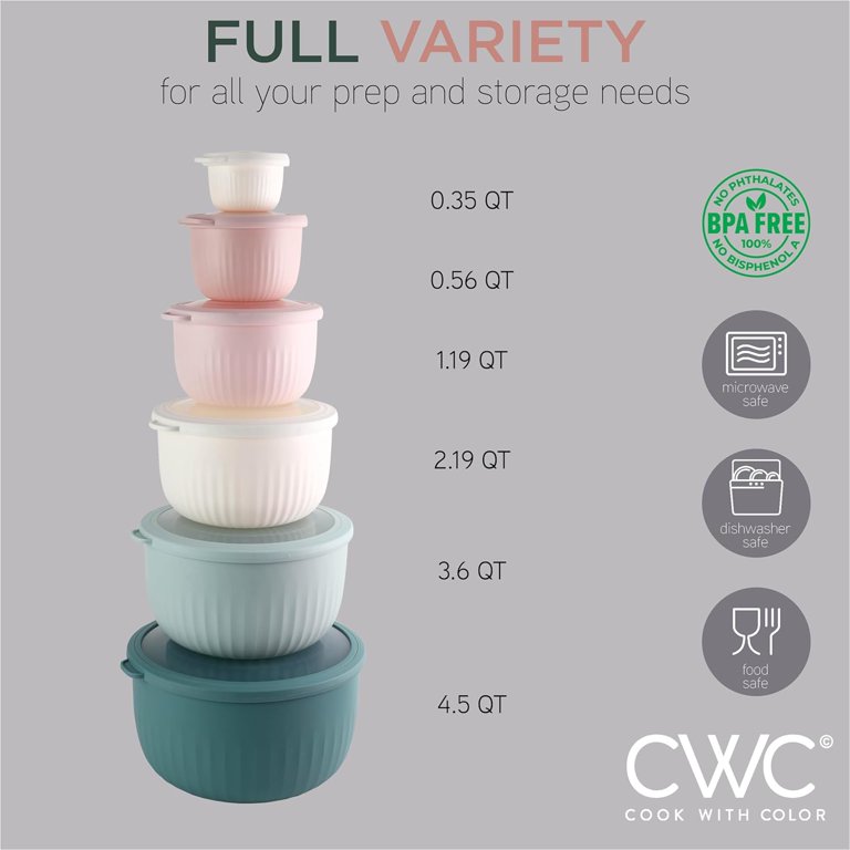 Cook with Color 12-Piece Mixing Bowls Set with Lids, Teal & Pink photo 3