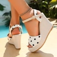 thumbnail image 4 of Xdegoge Flatform Wedges for Women Open Toe Polka Dot Ankle Strap Sandals Canvas Buckle Espadrille Wedge Slip On High Flatformparty Shoes, 4 of 9