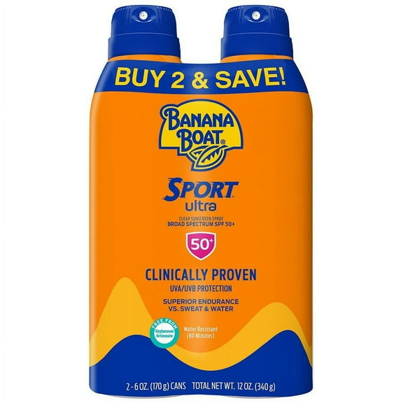 Banana Boat Sport Ultra Clear Sunscreen Spray SPF 50 6.0 oz x 2 pack