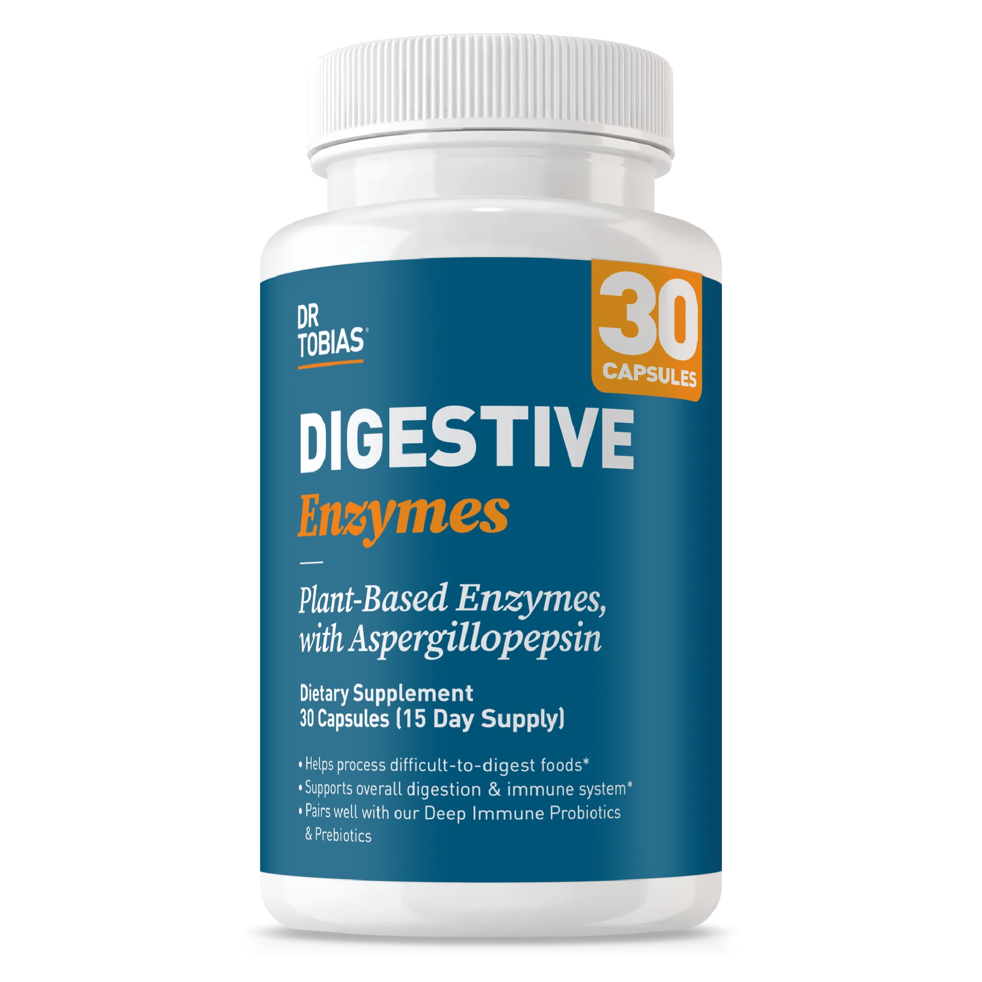 Dr. Tobias Digestive Enzymes Digestion Supplement with 18 Enzymes for Digestion and Gut Health | Includes Amylase Bromelain Lipase Lactase Protease Papain & More (30 Capsules 15 Servings)