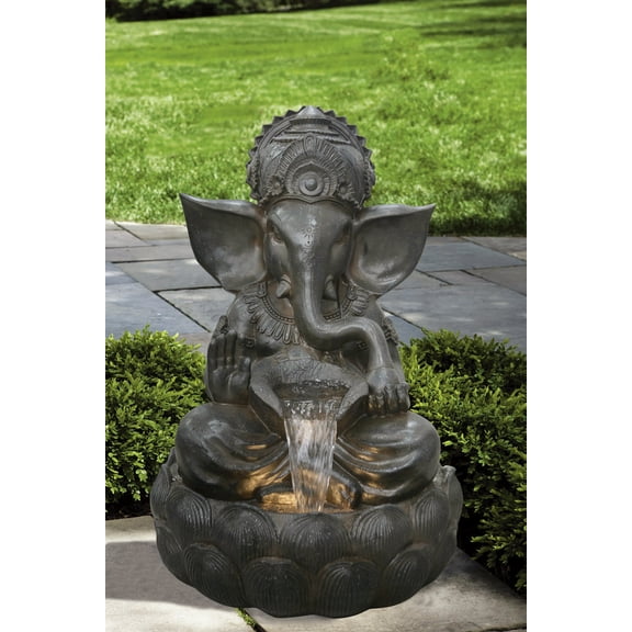 35In Ganesha Sculptural Outdoor Fountain with Warm White LEDS