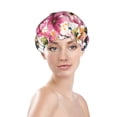thumbnail image 3 of Easygdp Bird and Floral Shower Caps for Women, Double Waterproof Layers Shower Cap, Quick Drying Bath Hair Cap Reusable, 3 of 9