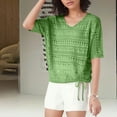 thumbnail image 4 of Cxenplz Summer Crochet Tops for Women 2025 Short Sleeve V Neck Hollow Out Knit Beach Cover Up Casual Sweater Tops, 4 of 5